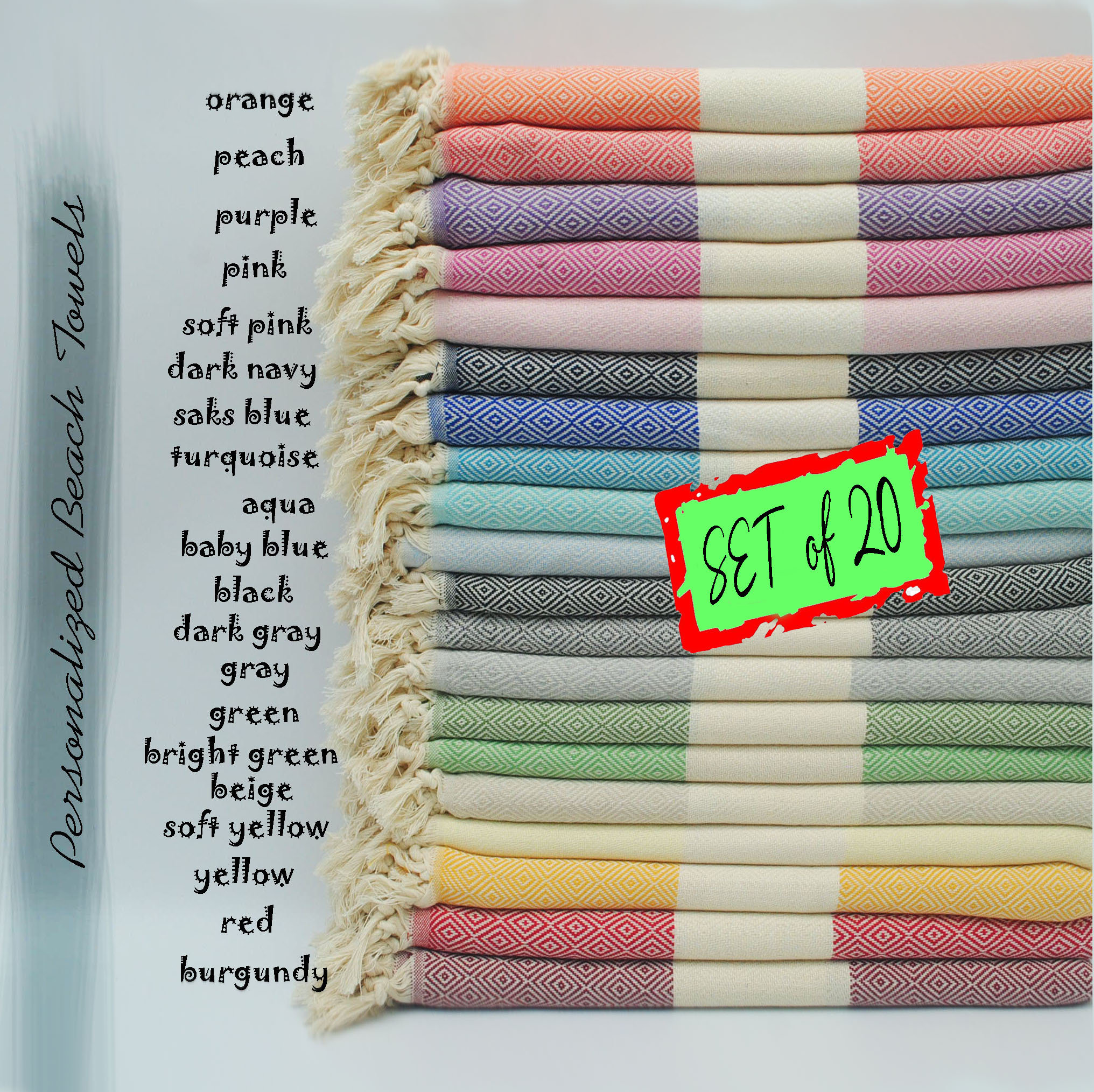 20 Pcs Personalized Beach Towel Set, Wedding Gifts Towel, Bachelorette Party Gift, Wedding Favors, personalized gift, Bridesmaid beach towel