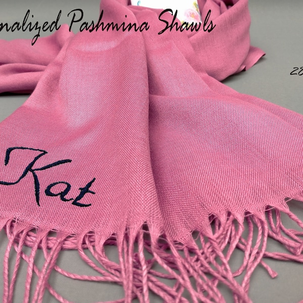 Monogram Pashmina Gift, Wedding Scarf, Bridesmaid Shawl, Shawls, Bridal Shower Favor, Bridesmaid Proposal, Personalized Pashmina Scarf Blush