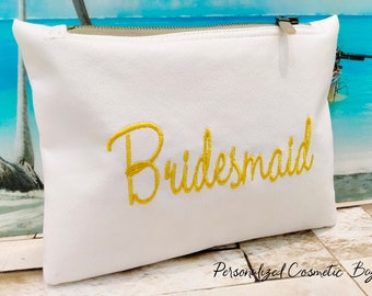 Leather makeup Bag, Personalized Bridesmaid Makeup Bag, Personalized Wedding Gift, Personalized gift for her, Best Friend Gift, Makeup Case