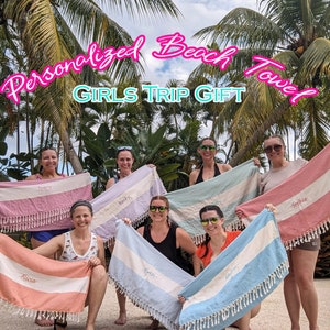 Bachelorette Party Favors, Embroidery Turkish Towel, Beach Towel, Bridesmaid Gift, Girls Trip gift, Custom Wedding Gift, Personalized Gift