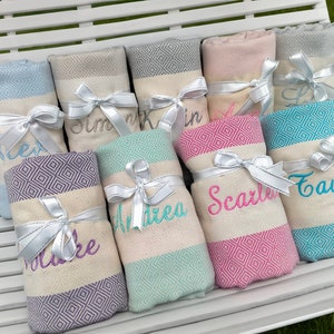 Personalized Gift Towel, Turkish Beach towel, Valentine&#39;s Day Gifts, Bachelorette Party, Wedding Gift,  Bridesmaid Gift, Anniversary Gift