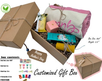 Christmas day Gift Box, Gift for her, Gift box for family, Bridesmaid Gifts, Gift for Him, Self Care kit, Spa Gift Set, Personalized Towel