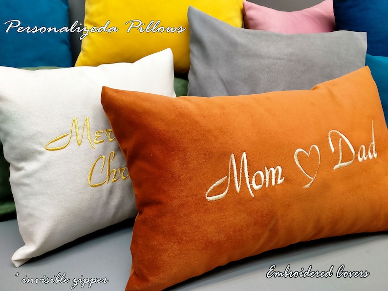 Personalized Calligraphy Name Pillow, Personalized Gift For Mom, Monogram wedding gift, engagement present, housewarming gift, Cushion cover image 1
