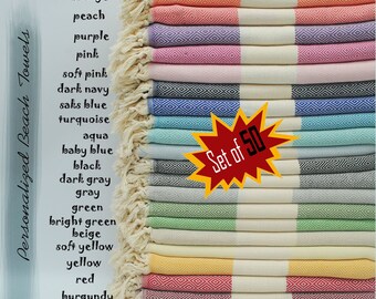 50 pcs Personalized Beach Towel, Wedding Gift Towel, Bachelorette Party Gift, Wedding Favor, personalized gifts, bridesmaid beach towel gift