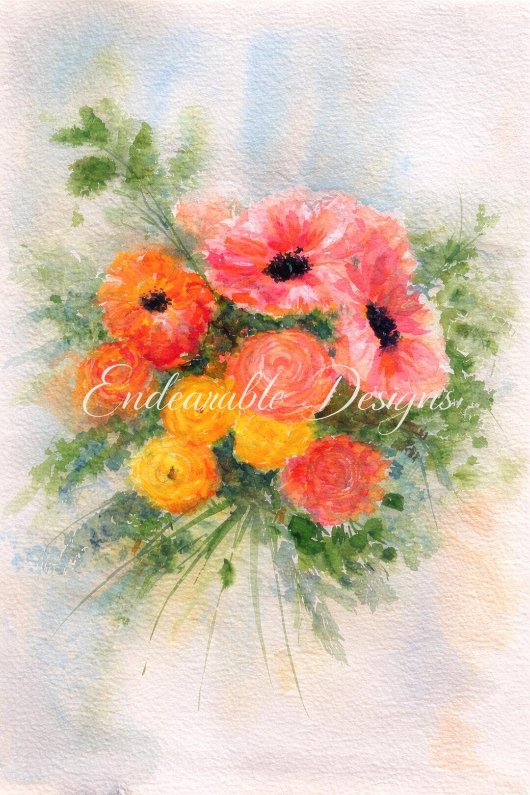 Watercolor Floral Bouquet Print | Cottagecore Wedding Art (10x8 Inches ...