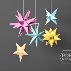 Download 3d Paper Star Printable Template Svg Star Cut Files Dxf Etsy
