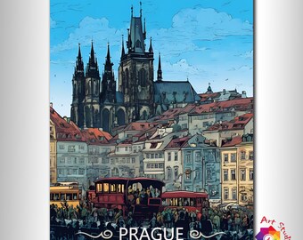 VINTAGE Print Gothic Architecture, Czech Poster, Prague Print Birthday Present, Wedding GIFT Travel Print, River Vltava, Large Art Print