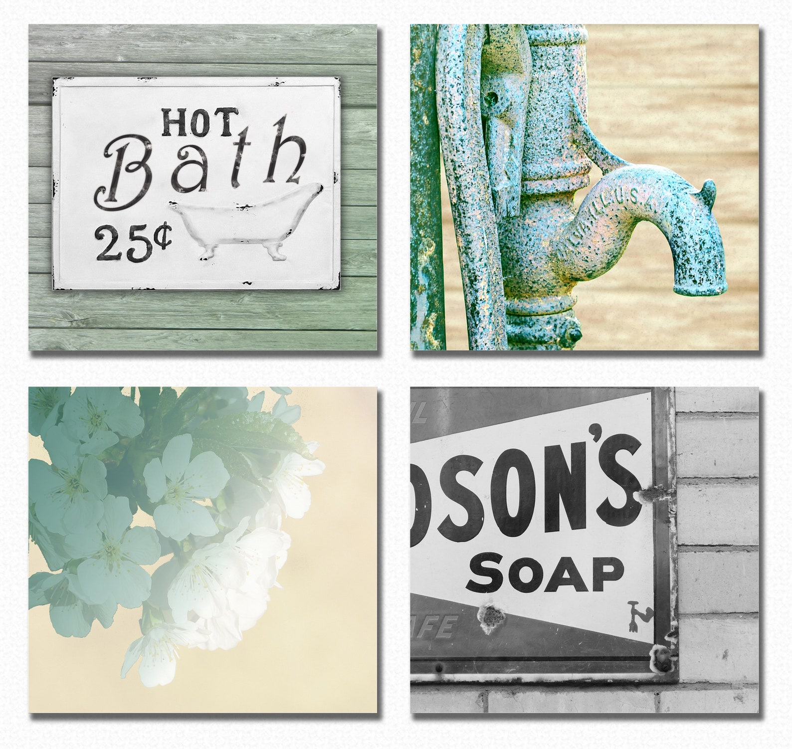 Bathroom Decor Set of 4 Stretched Canvas Prints Home Etsy UK