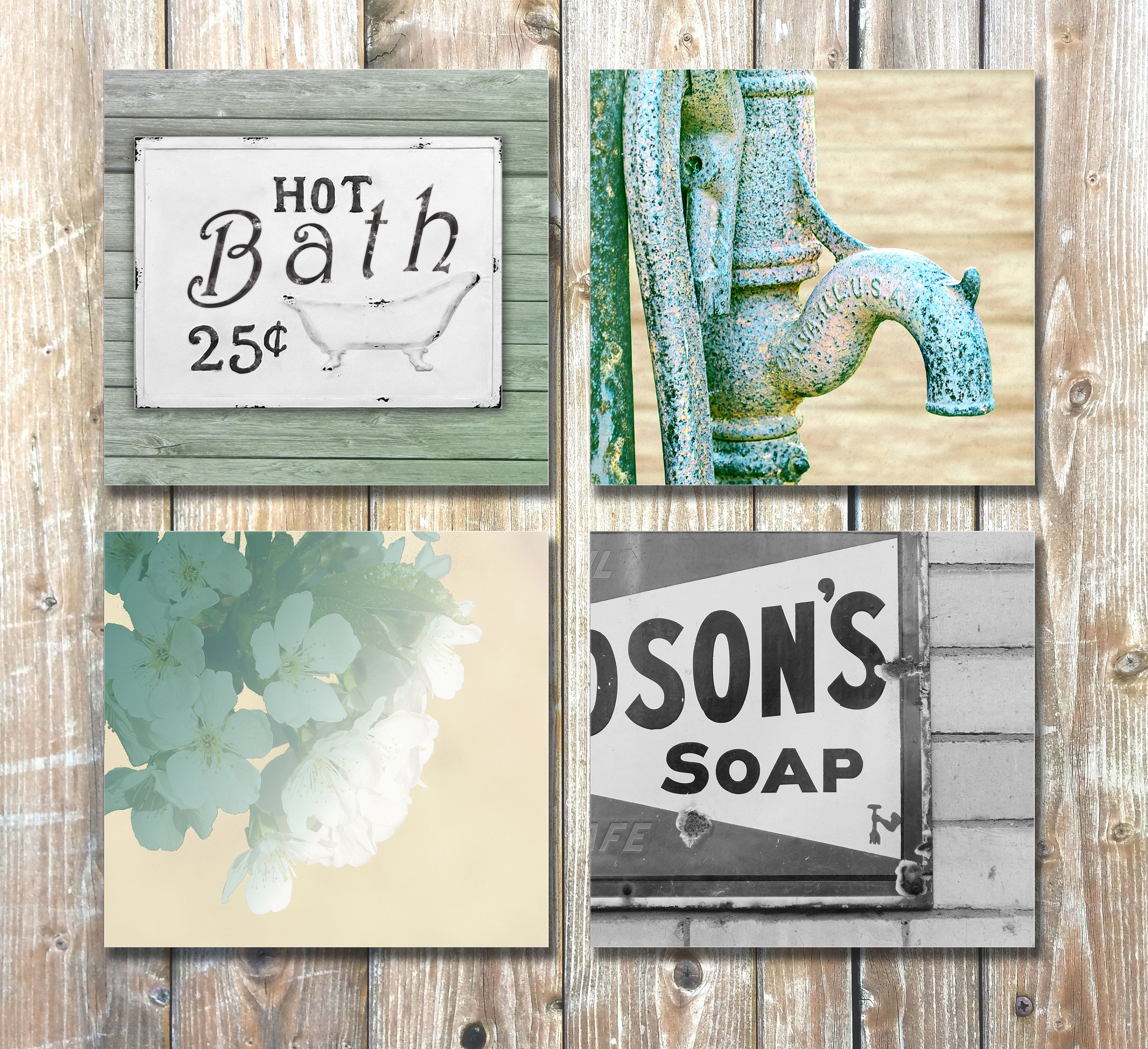 Bathroom Decor Set of 4 Stretched Canvas Prints Home - Etsy UK