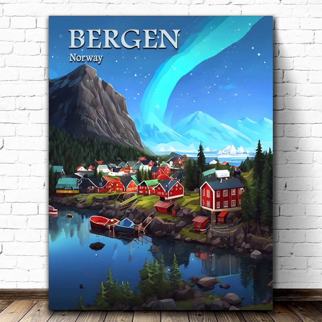 Photo inspiration: Visual Reference: Aurora Borealis Norwegian Fjords Vintage Wall Art Print Floibanen