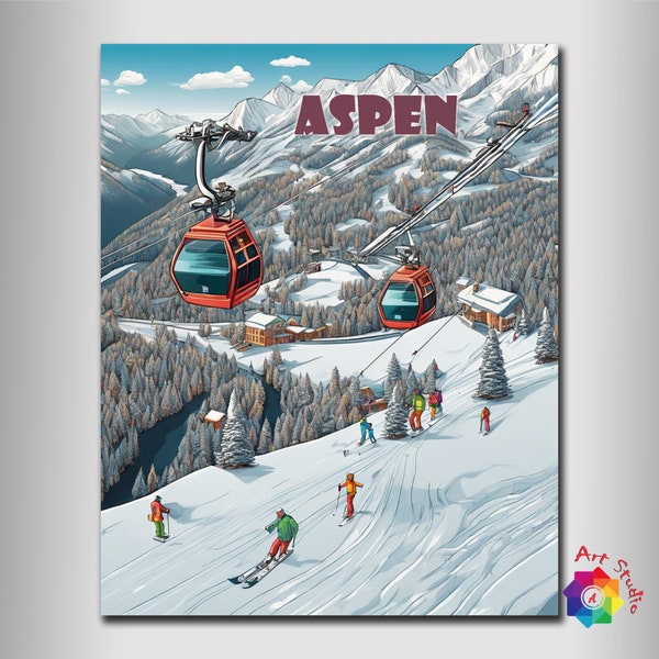 Colorado ASPEN TRAVEL Print, VAIL, Skiing Print, Aspen Snowmass, Highlands, Mountain, Vintage Ski Print, Art Poster, Birthday Gift
