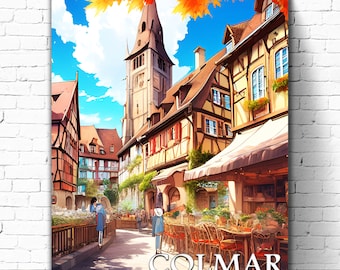 Colmar, affiche d'art à suspendre, cadeau vintage de mariage, impression de voyage, art mural, décoration d'intérieur à suspendre, oeuvre d'art en France, décoration murale