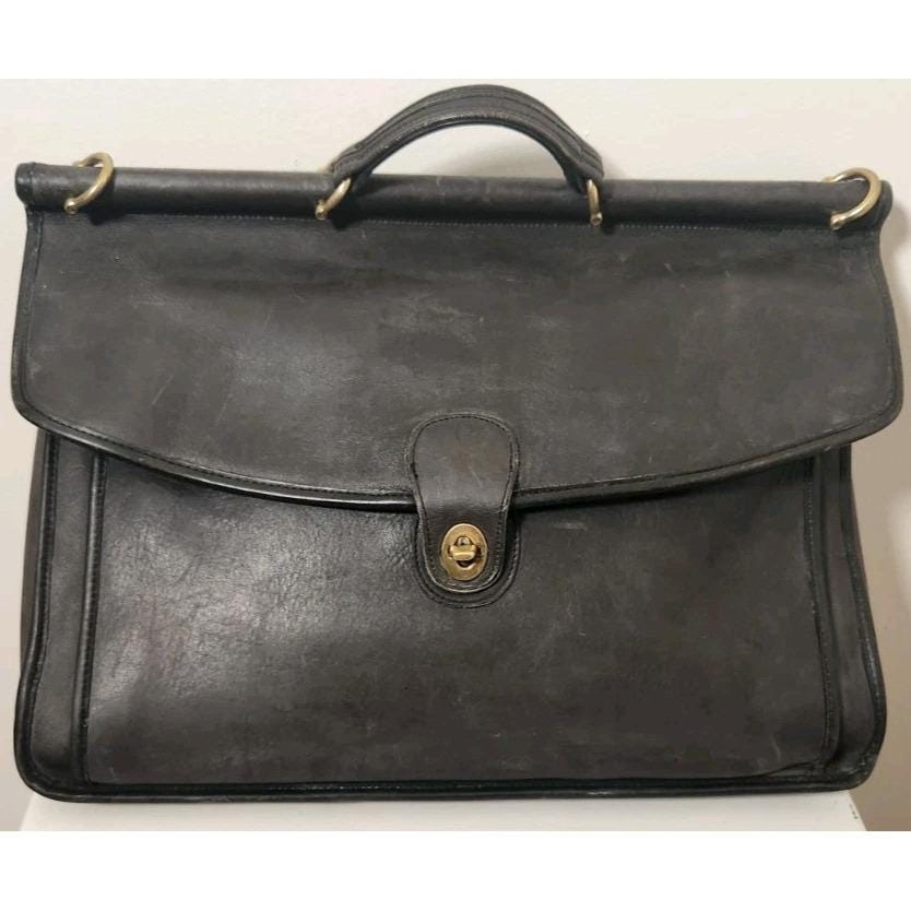 Vintage Coach Black Leather Briefcase Messenger Metropolitan Bag
