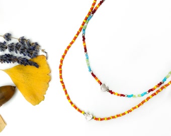 Colourful mini beaded heart Necklace