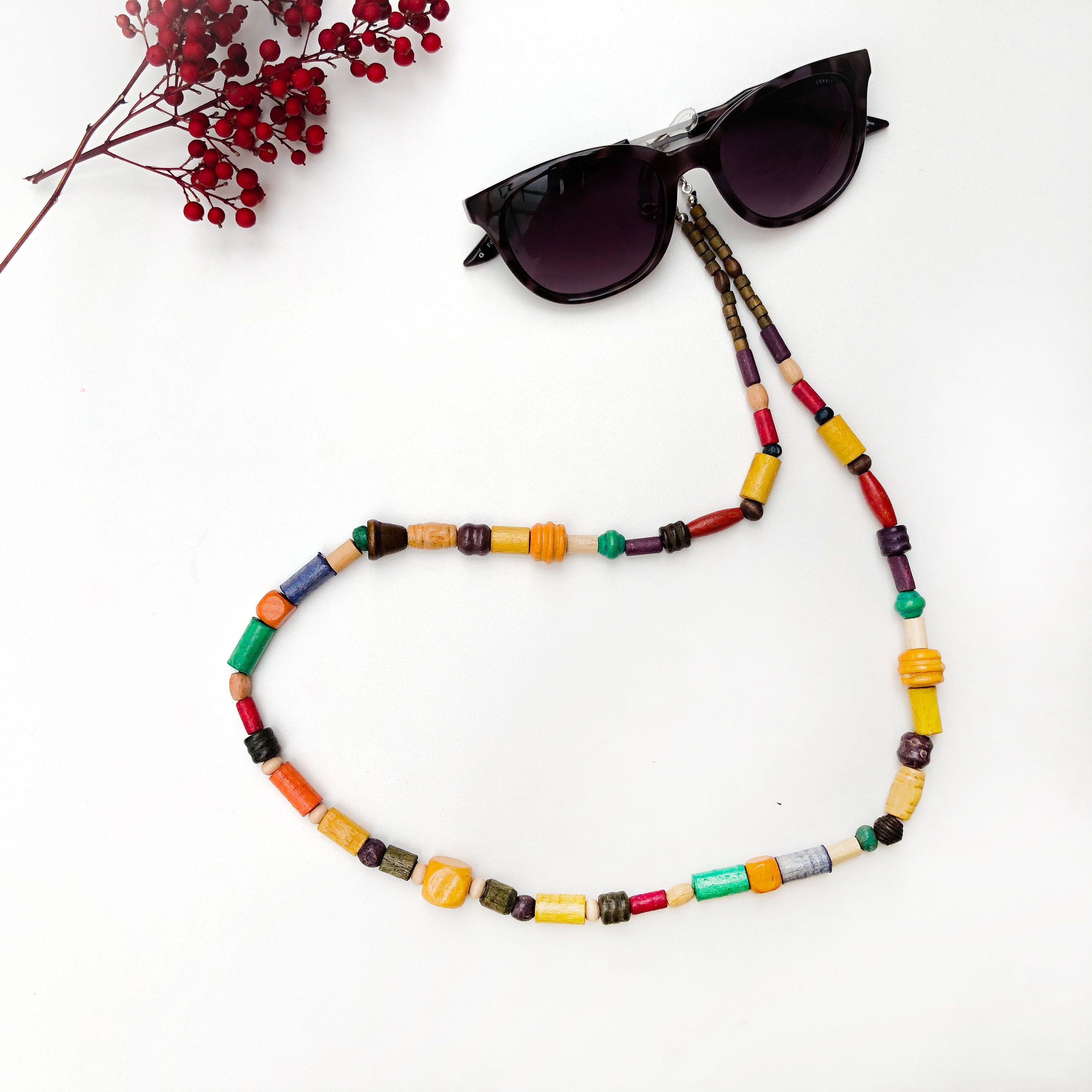 Wooden Beaded Sunglasses Strap Wooden Beaded Necklace 2 in 1 Summer Jewelry Face Mask Strap Gift