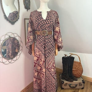 1970er Jahre Blockprint Kaftan Kleid