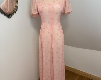 1930s Chiffon Floral Dress