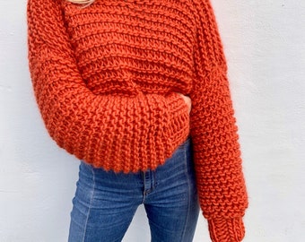 Zoe Handmade Chunky Knit 100% Merino Lana Oversized Big Cropped Jumper Jersey Jersey Pullover (hecho a pedido)