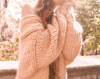 Handmade Chunky Knit 100% Merino Wool Super Oversized Slouchy Big Cardigan Woman Cardigan Jumper (made to order)