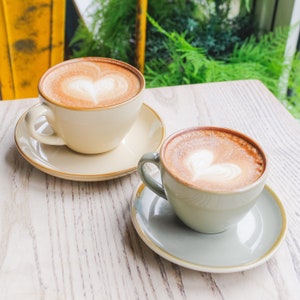 Set of 6 Stoneware Cups & Saucers | 350ml, Rustic, Natural Colours, Handmade, Reactive Glaze