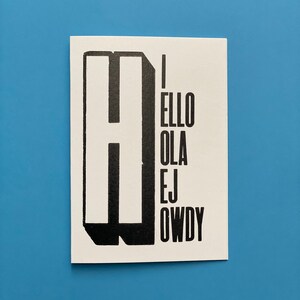 HELLO Card » Tarjeta tipográfica impresa a mano con tipografía elegante » Hi Card » Hola Card » Hej Card » Howdy Card
