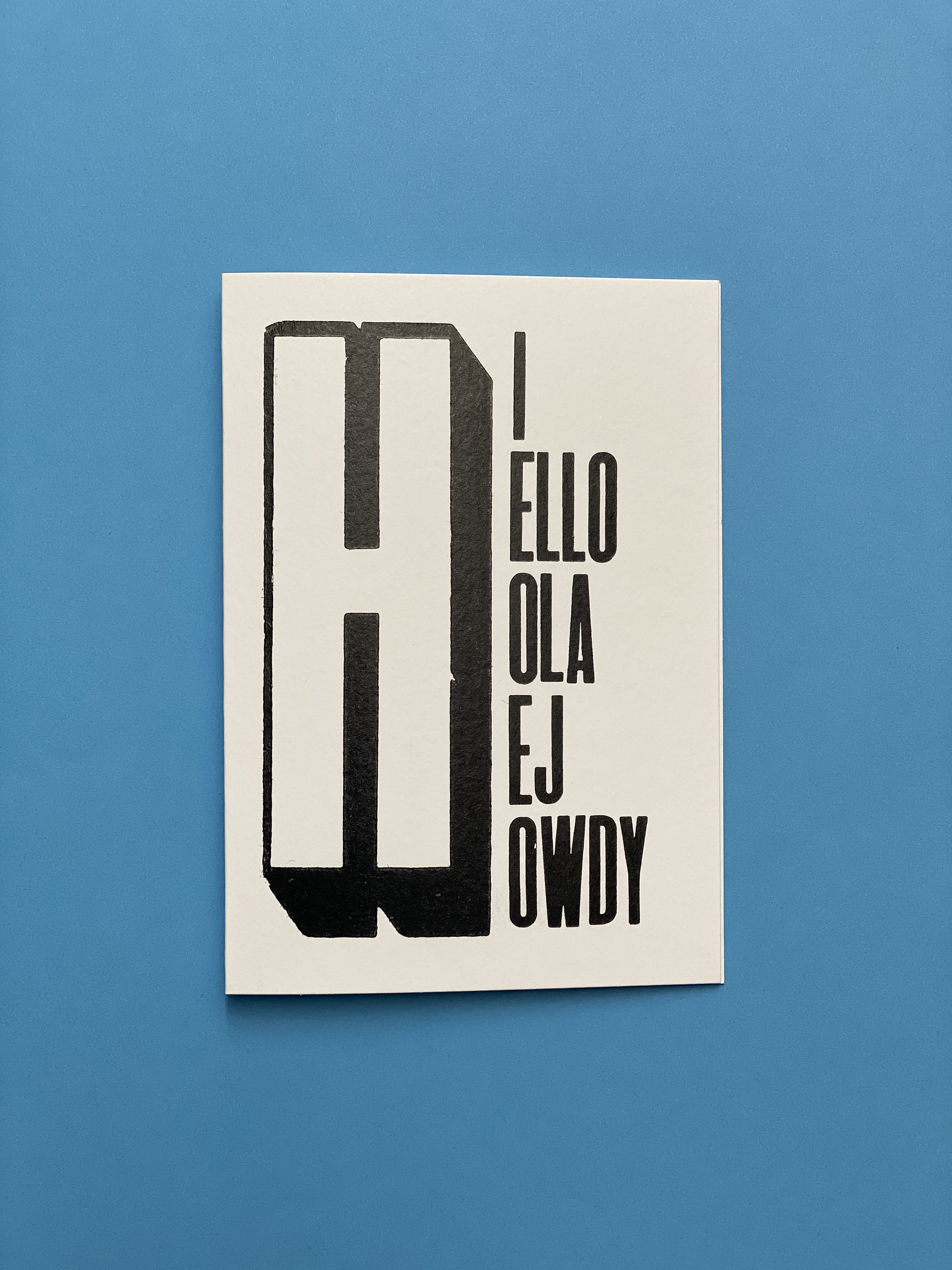 HELLO Card » Hand printed letterpress card using stylish typography » Hi Card » Hola Card » Hej Card » Howdy Card