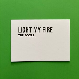LIGHT MY FIRE-kaart »Handgedrukte boekdrukkaart met stijlvolle typografie »Perfect voor alle Doors-fans of muziekliefhebbers