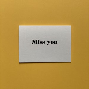 MISS YOU-kaart » Handgedrukte boekdrukkaart met stijlvolle typografie