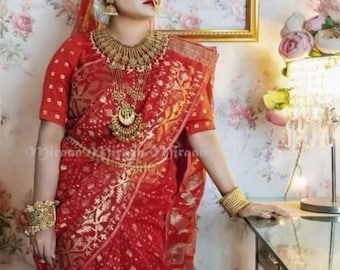 Dhakai Jamdani Bridal Saree Red Etsy