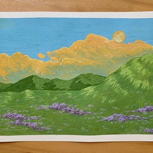 Landschapsschilderkunst - Zomerlandschap - Origineel schilderij - Gouacheschilderij - Cadeauidee - Handgemaakt - A4