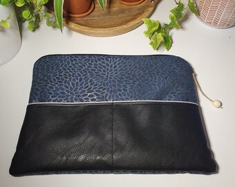 Basketpocket-pocket fabric and faux leather pot midnight blue with citrus motifs reversible model