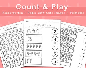 Count and Play Worksheets for Kids, Math Practice (Digital Download)