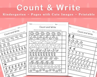 Count and Write Worksheets, Counting Practice 1-10, Kindergarten Math (Digital Download)
