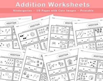 Count and Write Addition Worksheets, Printable Math Practice for Kids, Kindergarten Activity