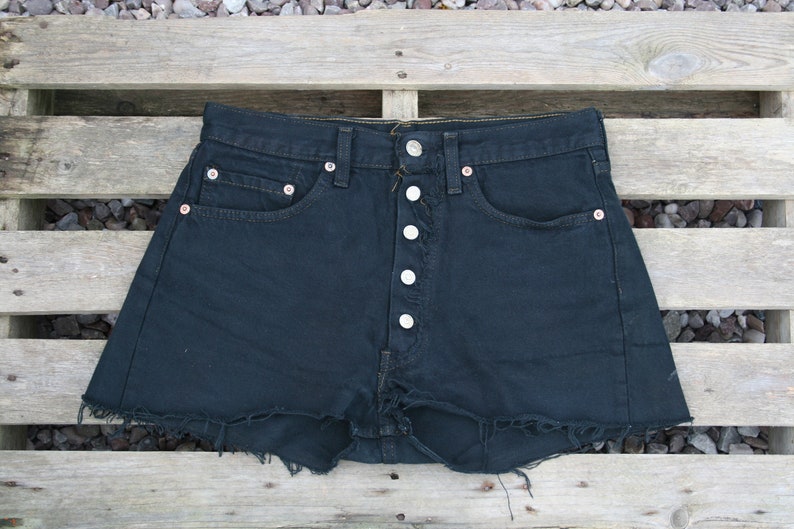 70/'s Black denim shorts made in USA