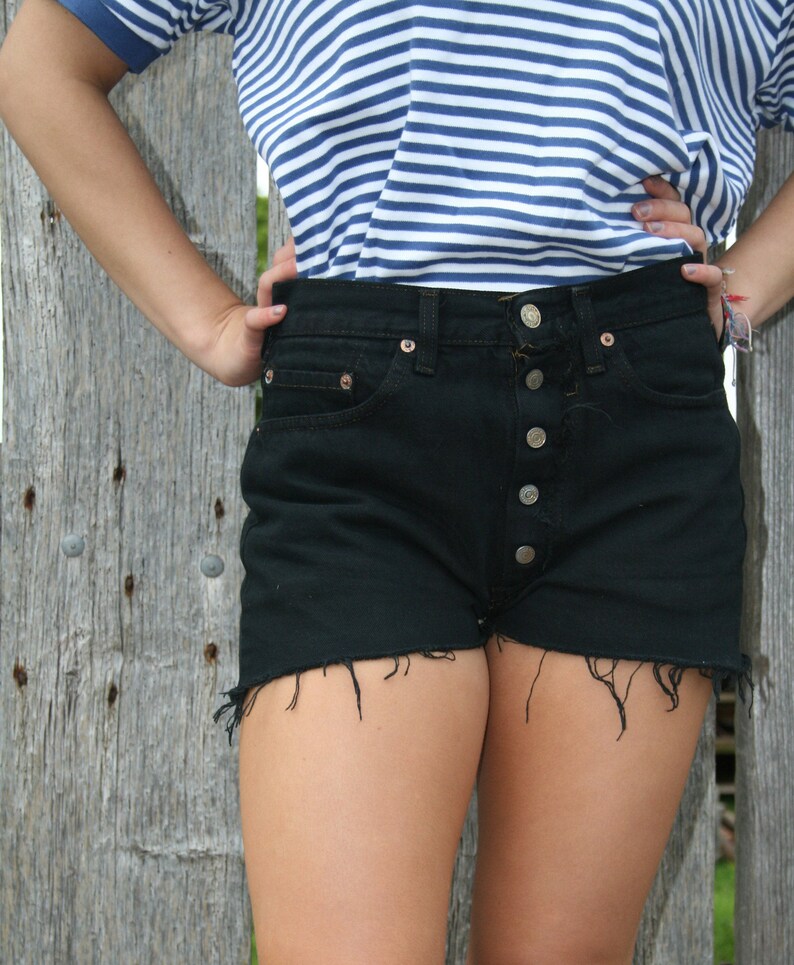 70/'s Black denim shorts made in USA