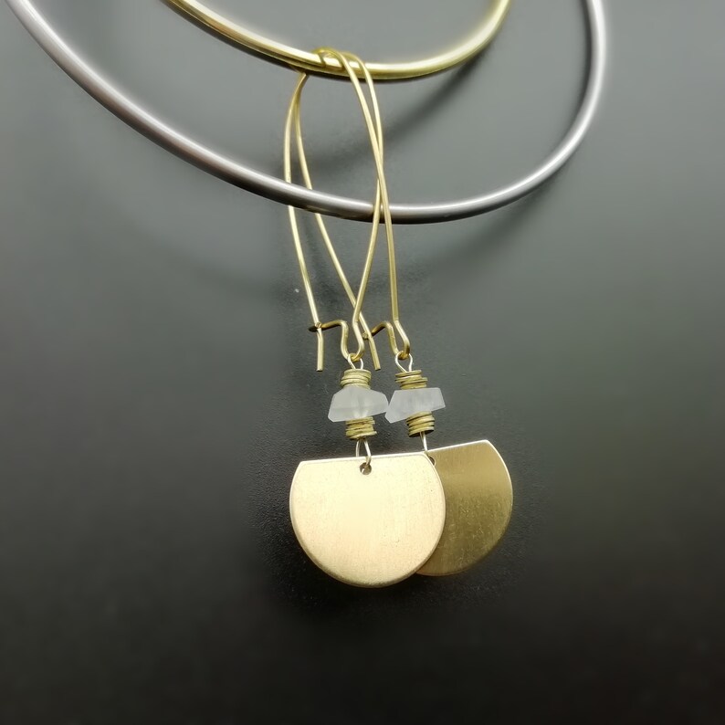 Moonstone earrings and raw brass Free/'ethnik Hoopstone