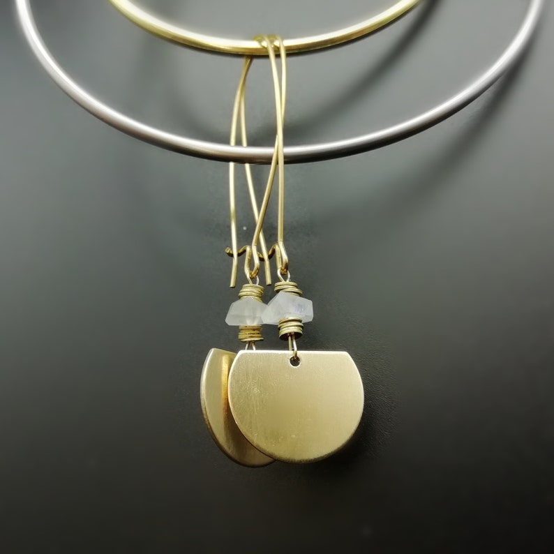 Moonstone earrings and raw brass Free/'ethnik Hoopstone