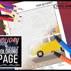 Summer Holiday Color by Number, Digital Coloring Page, Printable, All-ages Coloring, Interactive Puzzle, Including Swatch, Instant Download