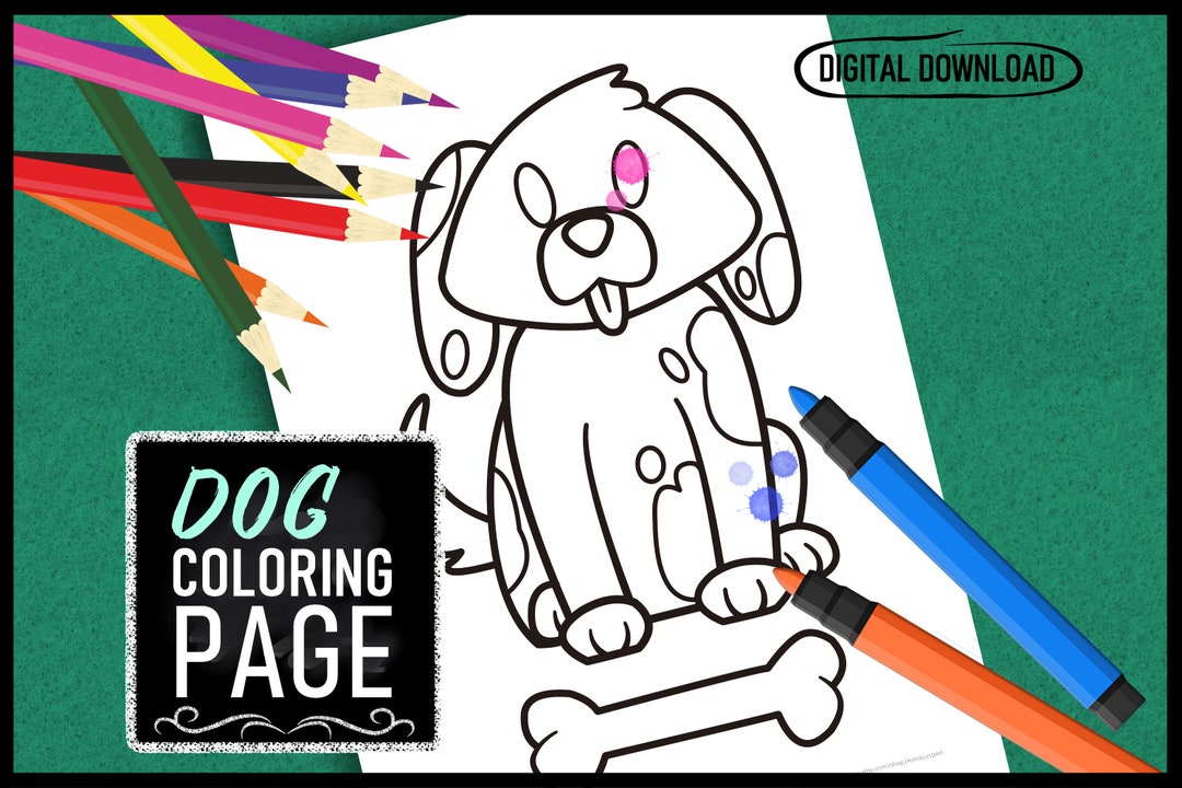 Dog Digital Coloring Page, Home Printable, Kids &amp; Toddler Coloring, Dog ...