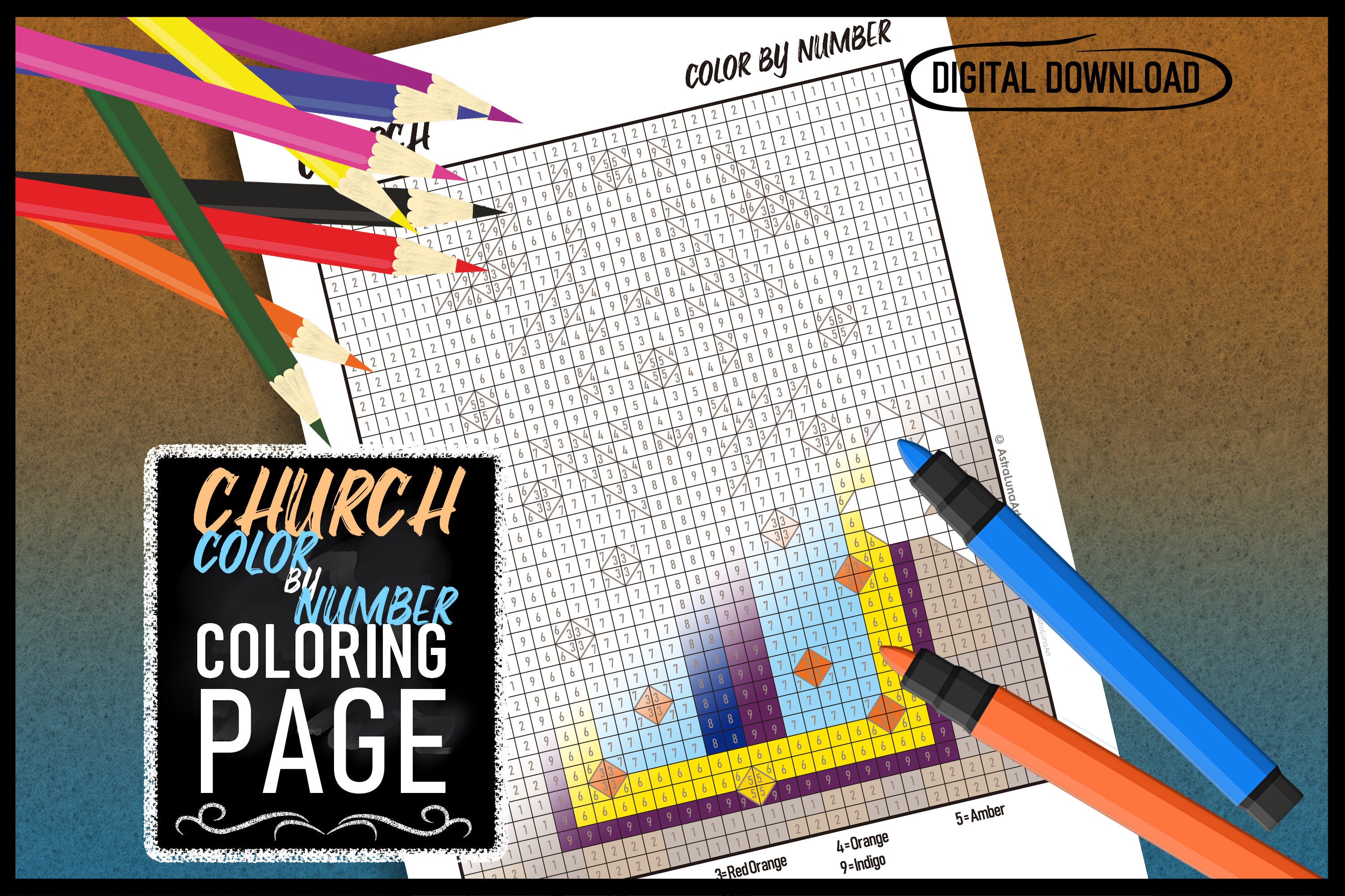 Stained Glass Color by Number Digital Coloring Page Home Etsy Italia
