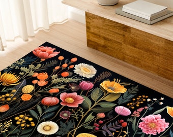 Wildflower Botanicals Poppies Cottagecore Area Rugs