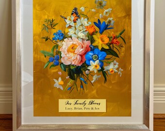 Family Birth Flower Bouquet, Personalized Birth Month Flower Art, Christmas Gift, Couples Gift, Mother’s Day, Custom Gift, Home Decor