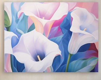 Canvas Wrap, Calla Lily Wall Art, Georgia O'Keefe Style, Serene Floral Decor, Home Office Decoration