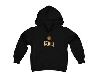 Be a King, Solid Gold Lettering & Crown, Aspirational Gift, Youth Heavy Blend Hooded Sweatshirt