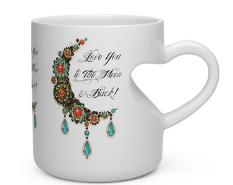 Valentine Mug, Love You to the Moon, Gift for him, Heart Shape Mug