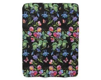 Cottagecore Decke, geblümt, Grandmillenial, Sherpa Fleece Decke