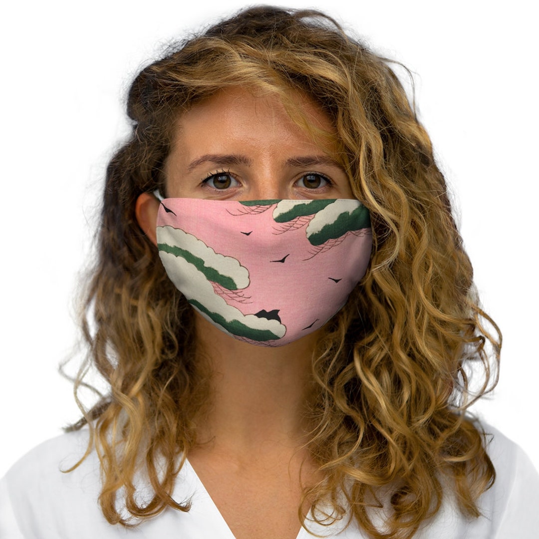 Pink Mask Pink Sky Woodcut Snugfit Polyester Face Mask Etsy