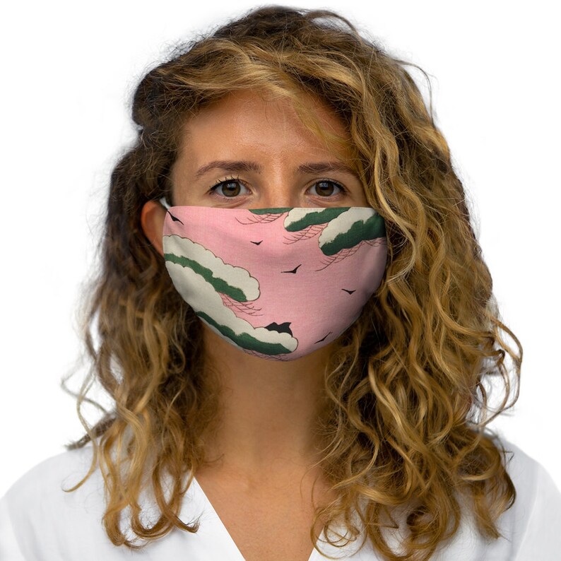 Pink Mask Pink Sky Woodcut Snugfit Polyester Face Mask Etsy