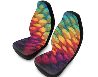 Colorful Leaf Car Seat Covers - Bohemian Style, Vibrant Automotive Decor, Unique Gift for Car Lovers, Custom Accessories, Summer Vibes